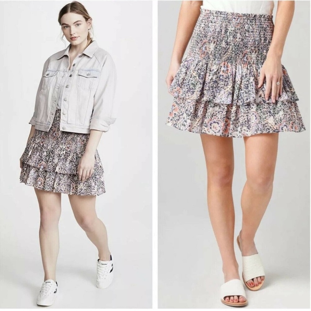 Rebecca Minkoff Amari Floral Smocked Mini Skirt 100% Cotton LARGE